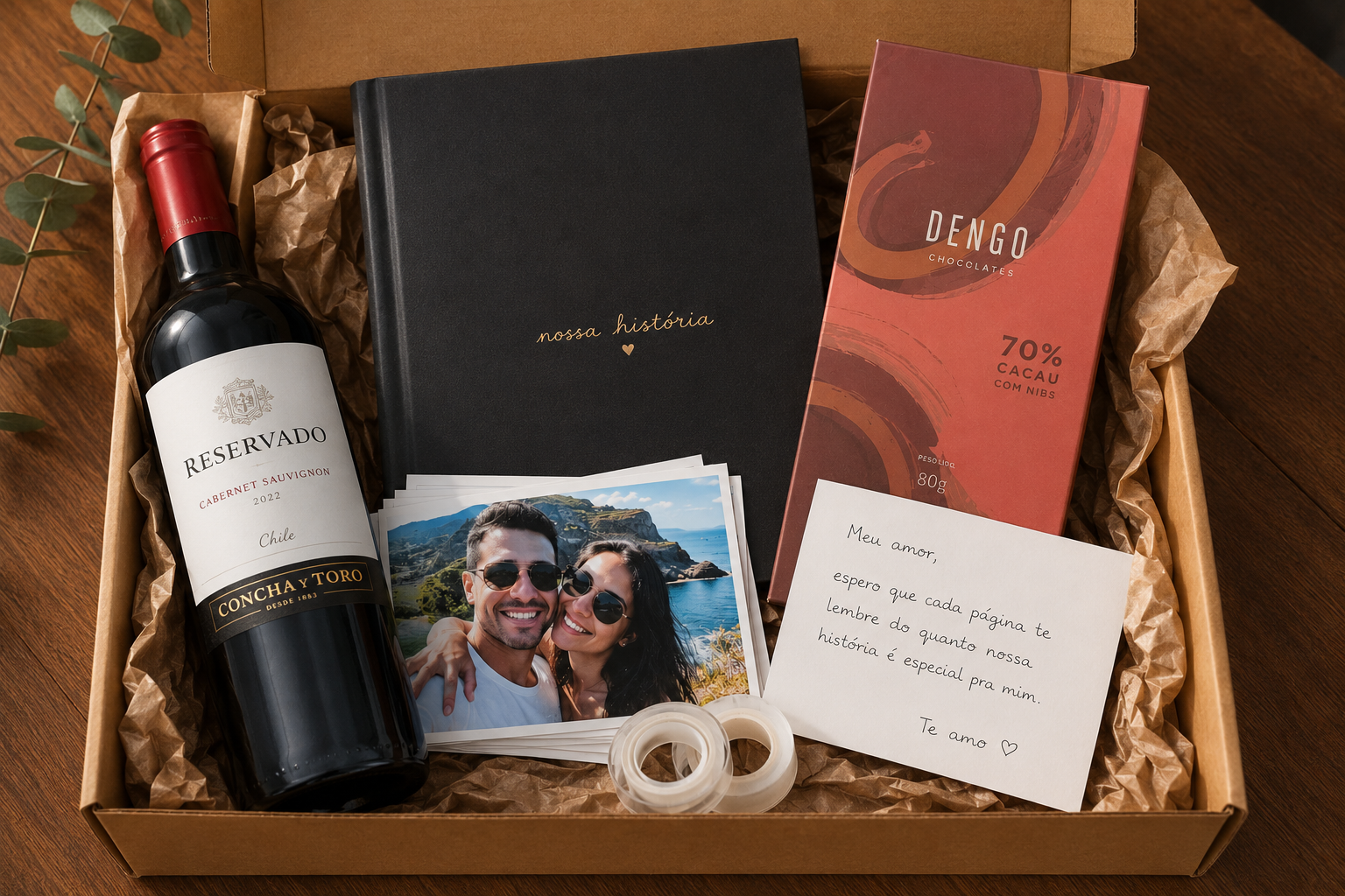 Kit Romance — foto emoldurada + bebida